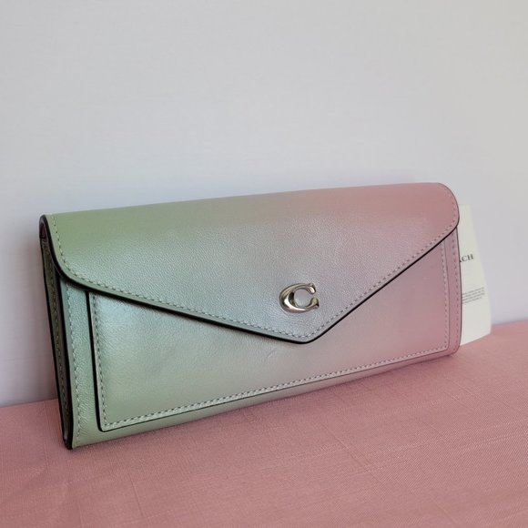 COACH Wyn Envelope Ombre Soft Smooth Leather Wallet- Pale Pistachio Multi ⭐ - Picture 2 of 16
